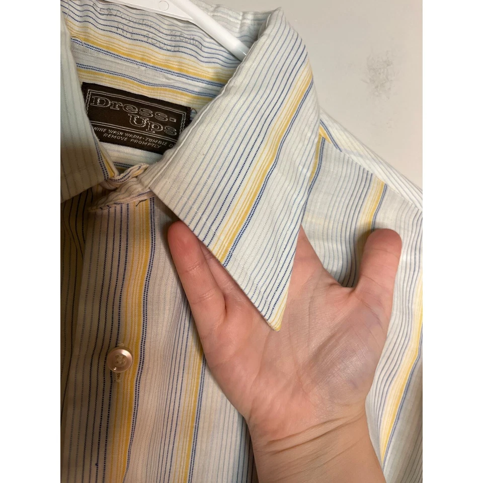 Camisa Disco Vaquera Western Rodeo Daga Años 70 Vestir Amarillo Azul Rayas XL Foto 3 de 4