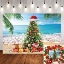 July Christmas Backdrop Summer Christmas Tree Photography Backdrop Tropical B...