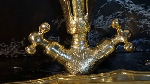 Unlacquered Brass Goosneck Faucet, Duck Brass Faucet Bathroom , Two Flat Handles - Picture 6 of 7