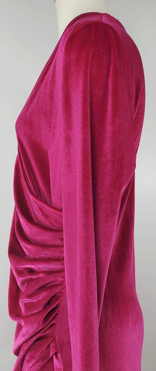 shein pink velvet dress SHEIN Solid Hot Pink Ruched Backless Velvet Dress Nwt Size Small Barbie  Fashion
