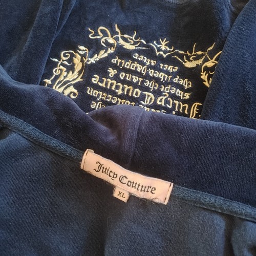 JUICY COUTURE VELOUR JACKET HOODIE SWETSHIRT WOMEN VELVET BLUE XL ONE UPON TIME - Picture 8 of 8