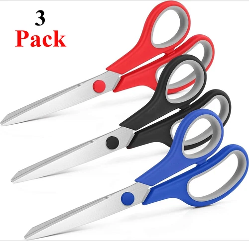 8-Inch Multipurpose Scissors Bulk Pack of 3 - Ultra Sharp Blades - Picture 1 of 8