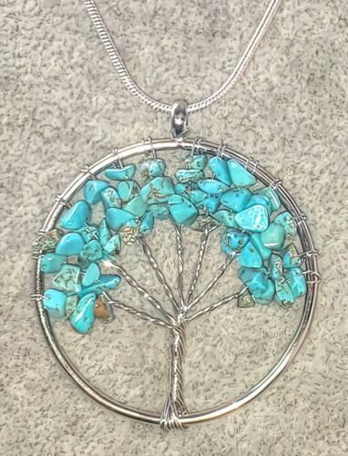Turquoise Gemstone Tree of Life Necklace - Picture 2 of 9