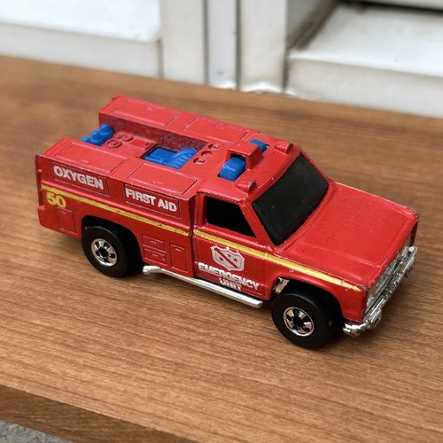 Vintage 1974 Hot Wheels Mattel Emergency Unit 50 Red Fire Truck Hong Kong
