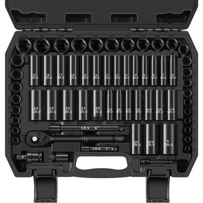 3/8'' Drive Impact Socket Set, 64-Piece Deep & Shallow SAE (5/16''-1'')