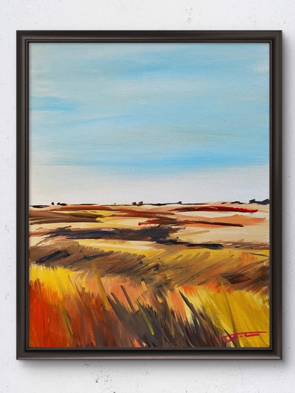 Harvest Field Autumn Fall Summer Acrylic Expressionist Original Art 14x11 Canvas