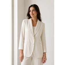 Ann Taylor Studio Ivory Embroidered Wool Blazer 14
