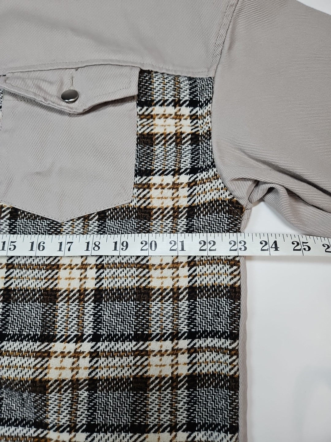 Womens Tan Plaid Patchwork Button Up Multitexture… - image 7