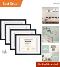 Black 8.5x11 Picture Frame Set of 4 Wall Tabletop with Mat Certificate Art
