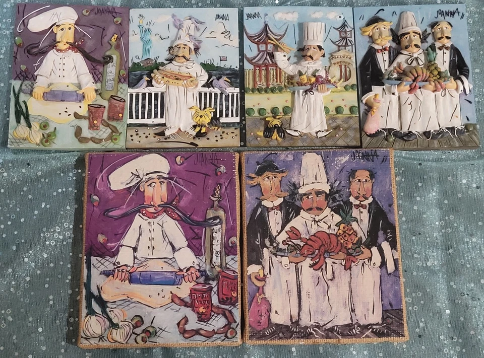 Set of 6 Joanna ITALIAN Gourmet Chef 3D RESIN Wall Decor Plaques Canvas Prints - Image 2 of 4