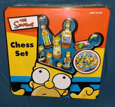 The Simpsons 3D Chess Set In Tin Box Cardinal Complete Set Vintage 1998