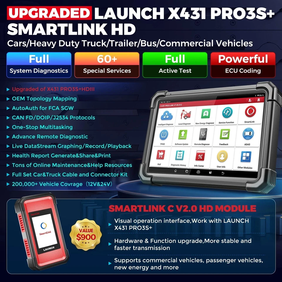 2025 LAUNCH X431 PRO3S+ Smartlink HD Car Van HGV Truck Tractors Diagnostic Tools - Image 2 of 4
