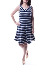 TOMMY HILFIGER Womens Blue Sleeveless Knee Length Fit + Flare Dress Size: 4