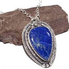 Lapis Lazuli 925 Silver Plated Handmade Necklace 17