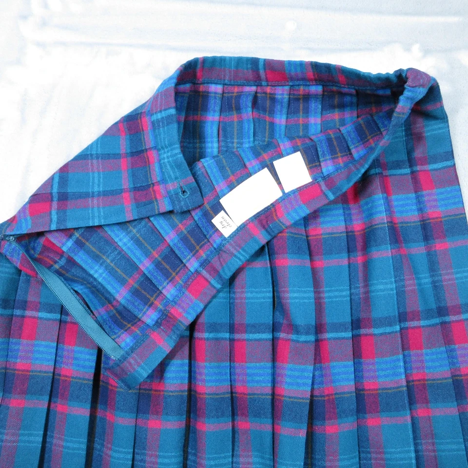 Falda Pendleton Mujer 18 Azul Rosa Plisada Lana Hecha en EE. UU. Línea A Midi Foto 3 de 4