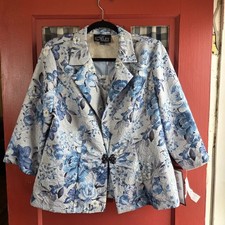 Alex Evenings Women's Classic Blue Silver Floral Jacket Tank Set Size XL NWT