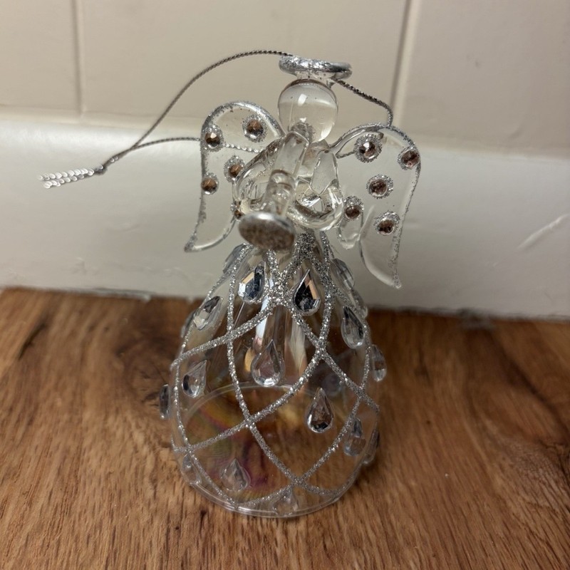 Glass Angel Ornament Clear Silver Artist Designed Christmas Decoration Small