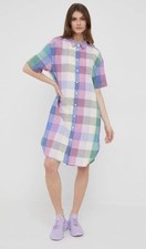 GAP shirt dress size Small linen cotton short sleeve Multicolor plaid NWT