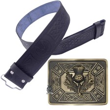 "Celtic Knot Kilt Belt & Buckle Set - Scottish Highland Leather Accessory"