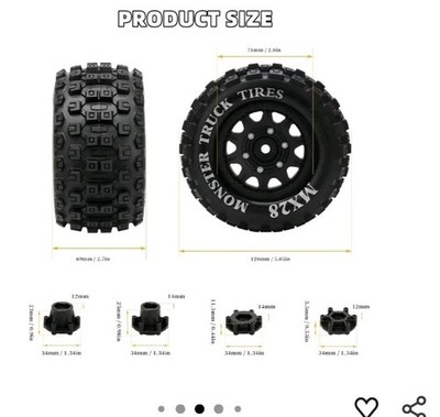 MX28 F/R 2.8'' RC Tires with 12mm/14mm Hex Adapter RC Wheels and Tires Set...