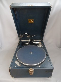 Vintage HMV Gramophone in Blue in Good Working Order