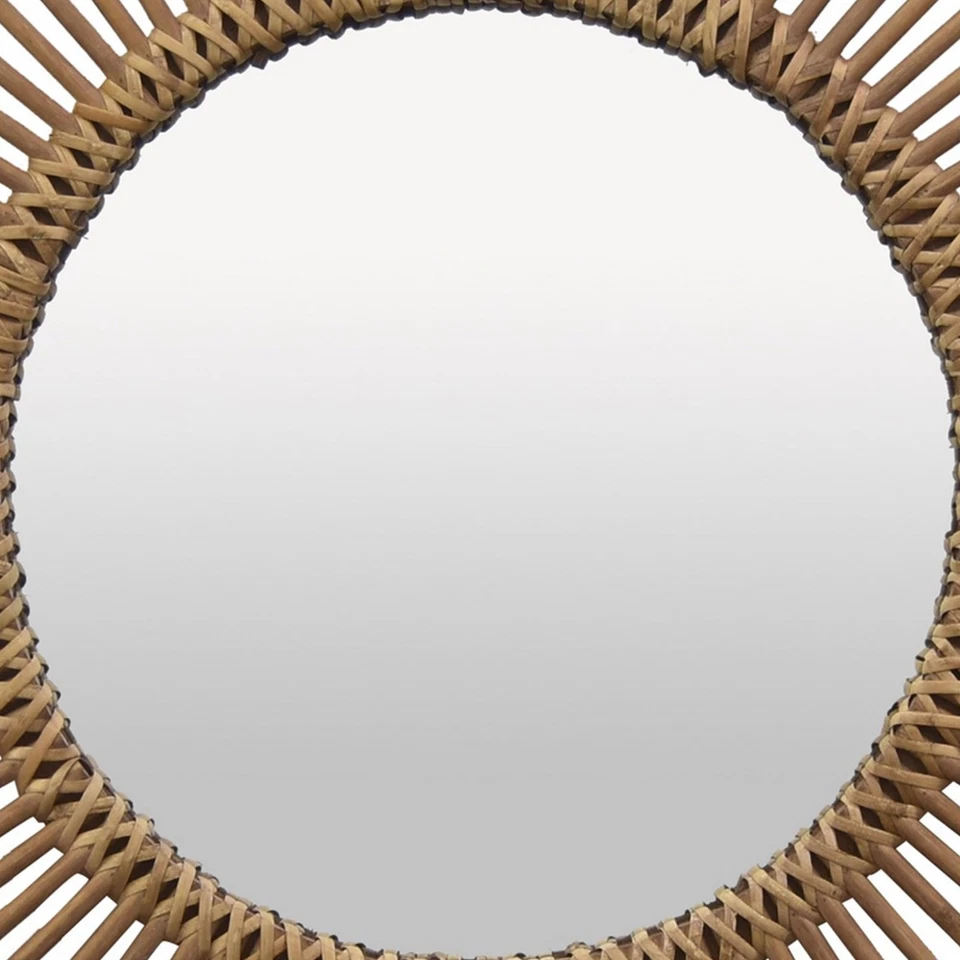 Espejo de montaje en pared, diseño Sunburst, 32 pulgadas redondo marrón fibra natural Foto 3 de 4