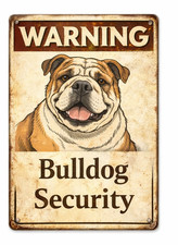 Warning Protected By Bulldog Security Cute Dog Pet Lover Rustic 8x12 Metal Sign