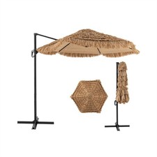 9.5ft Tropical Tiki Umbrella 2-Tier Vented PE Thatch Offset Hanging Patio Garden