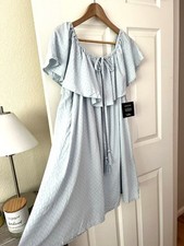 Lulus NWT Medium Powder Blue Off Shoulder Textured Tassel Mini Dress Boho