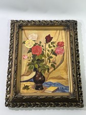 Vintage Öl Gemälde Stillleben Rosen in Blumenvase Signiert G. Marnok 46,5x36,5cm