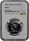 1964 Accent Hair 50C Silver Proof Kennedy Half Dollar NGC Graded PF 65 White