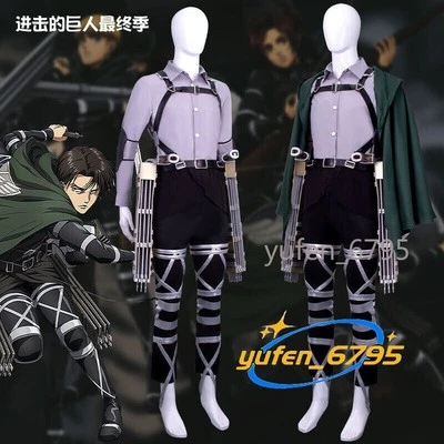 Attack On Titan Scout Regiment Levi Ackerman Cosplay Costumes Cloak Shirt Pants - Image 1 of 4