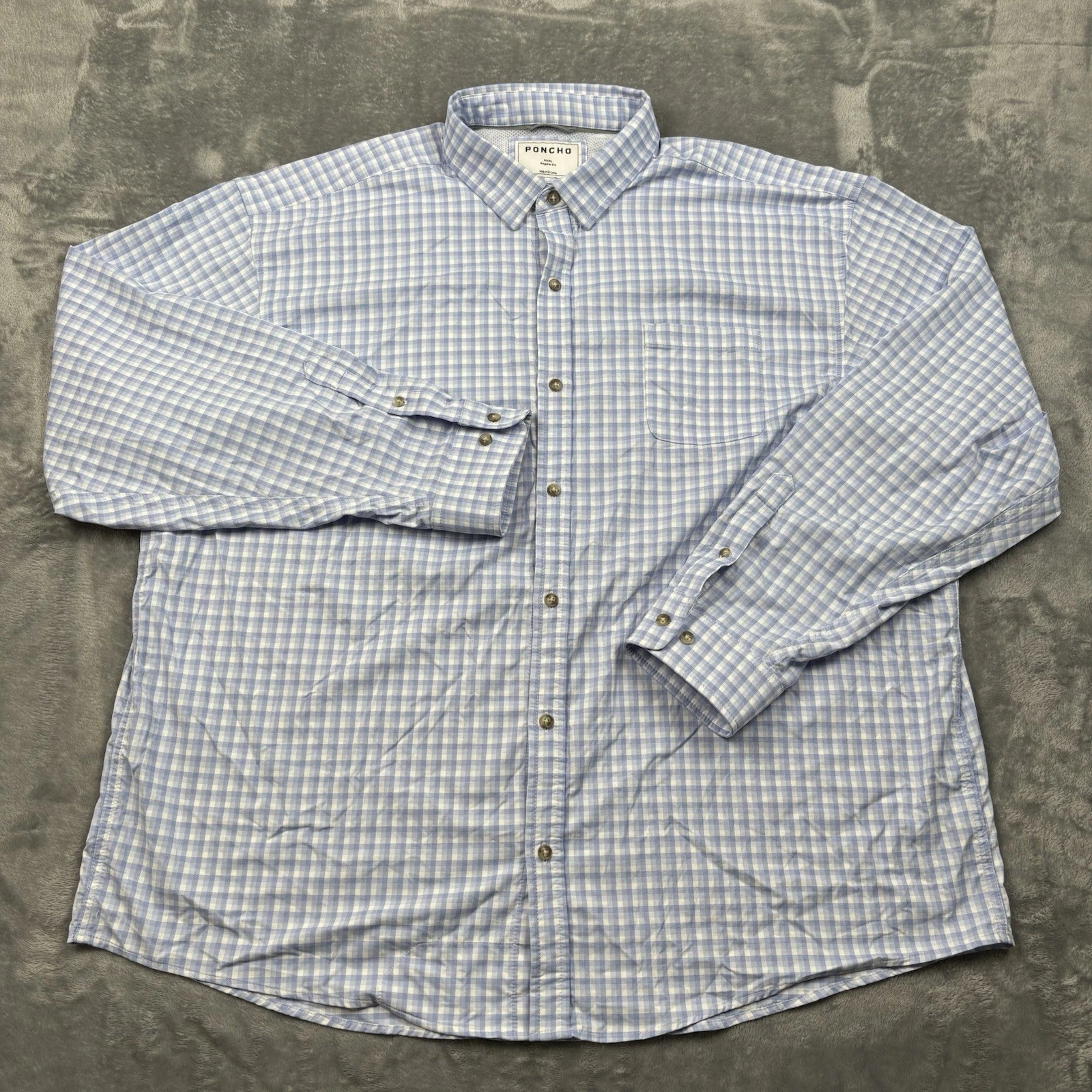 Poncho Perdido Shirt Mens 3XL Regular Fit Blue Blue Plaid Ultra Lite UPF 50