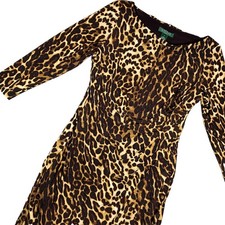 Lauren Ralph Lauren Dress Women's 8 Black Tan Animal Print Sheath Bodycon