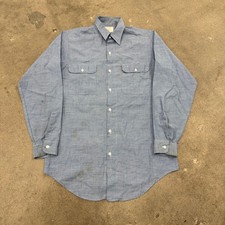 Vintage 70s Big Mac JCPenney Chambray Button Down Shirt Cheetah Blue Large Men
