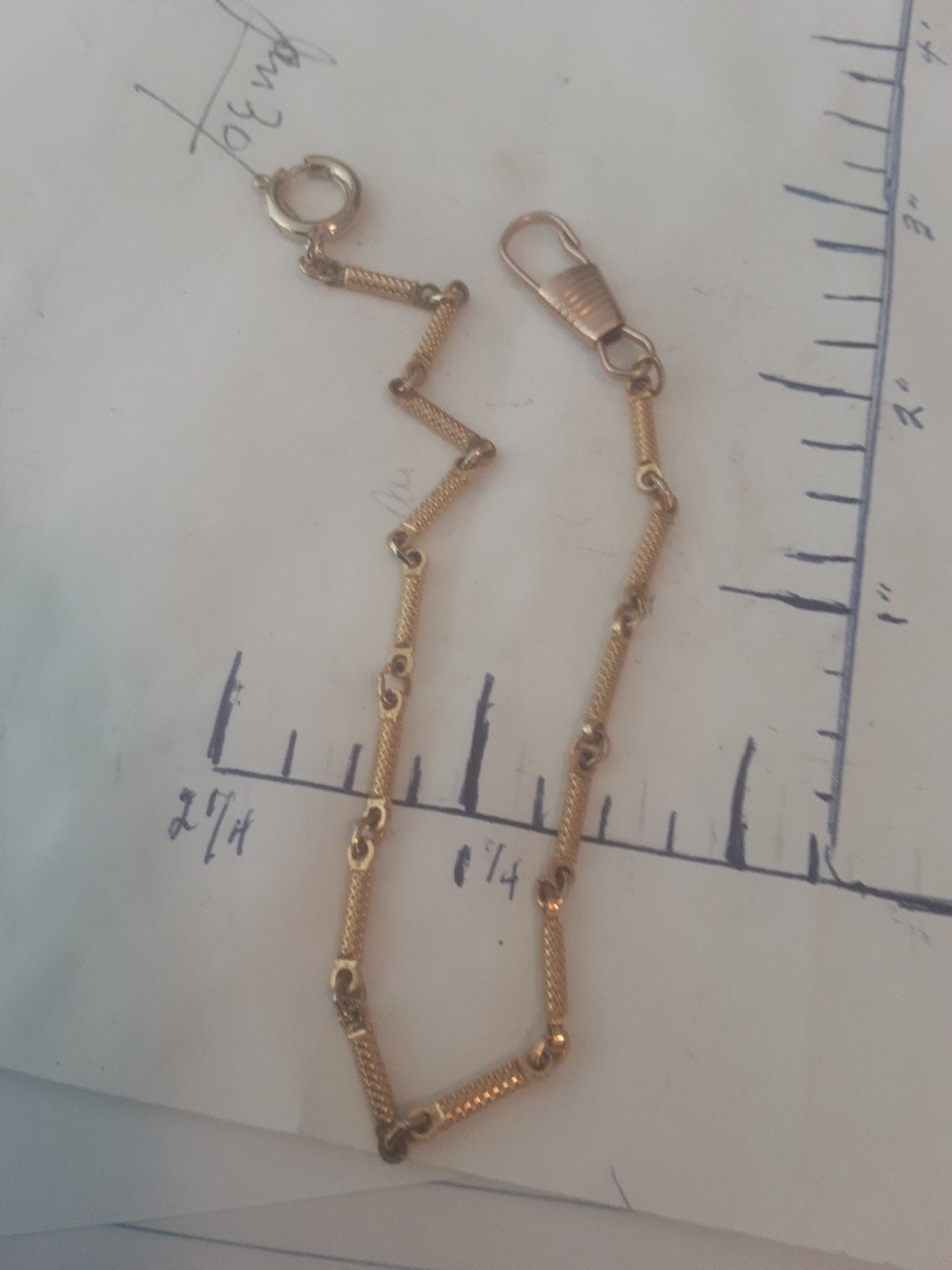 Vintage gold-filled 10-inch pocket watch chain as shown