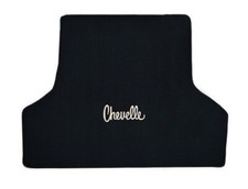 New 1968 - 1972 Chevelle Rear Trunk Mat Black Carpet Embroidered Silver Logo New 1968 - 1972 Chevelle Rear Trunk Mat Black Carpet Embroidered Silver Logo