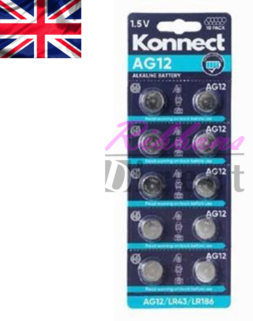 "Konnect AG12 Alkaline Button Cell Battery LR43 1.5V Coin Batteries