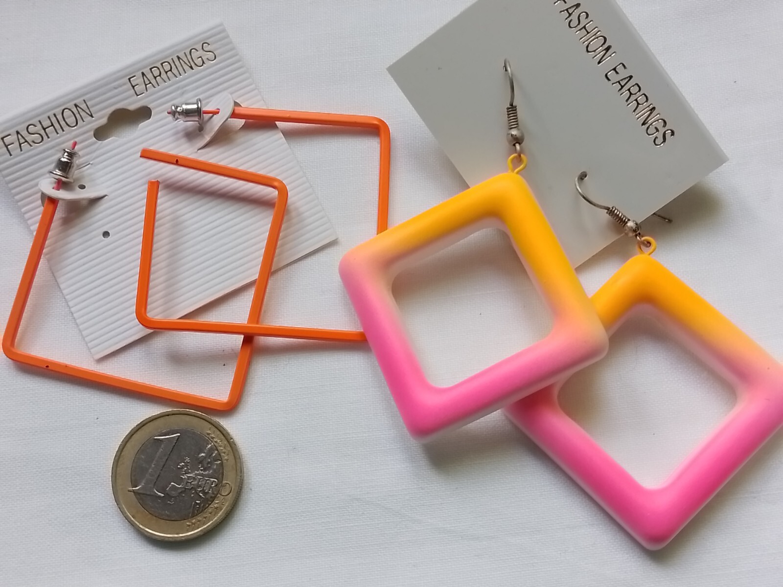 Creolen Stecker + Hänger neon orange bunt + 2 Paar Vierecke eBay