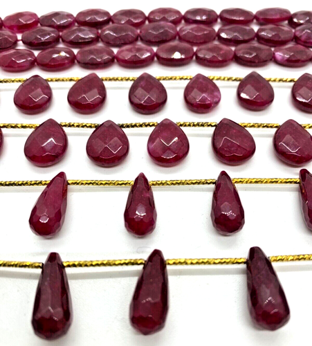 Ruby Quartz Faceted Oval 14x10mm Teardrop 16x12mm Briolette 19x8mm - Picture 2 of 7
