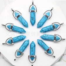 30pcs Blue Turquoise Stone Hexagonal Column Pendants Jewelry Making Wholesales