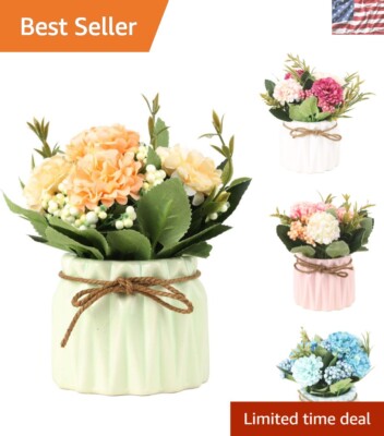 Lifelike Green Hydrangea Arrangement with Ceramic Vase - Perfect for Home Decor