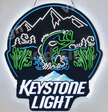 Keystone Light Mountain Bass Fish Beer 2D LED 20" Neon Sign Lamp Light Show EM