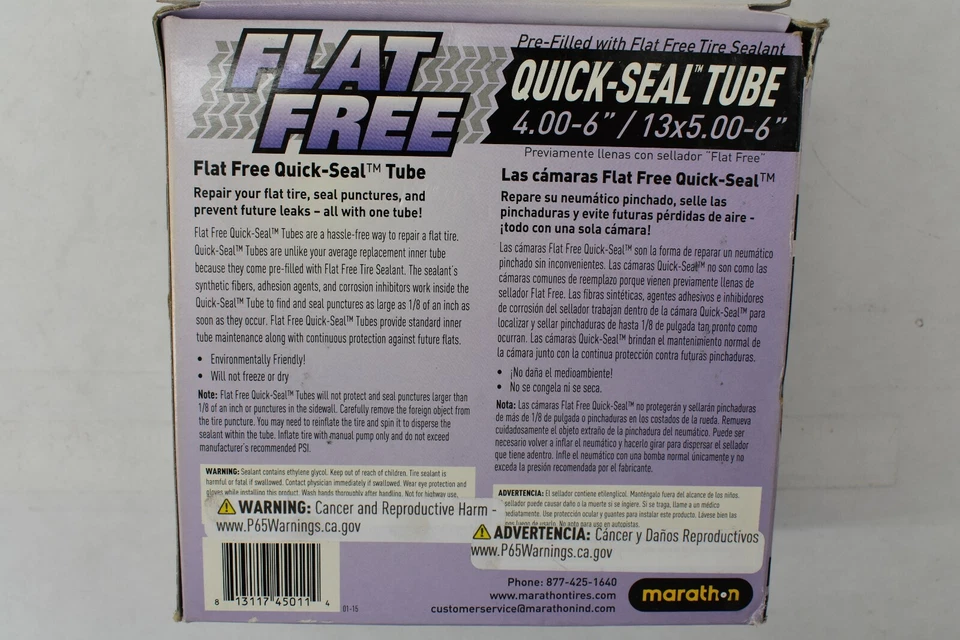 Tubo de sellado rápido sin plano de repuesto Marathon 45011 4,00-6 pulgadas/13 x 5,00-6 pulgadas Foto 4 de 4