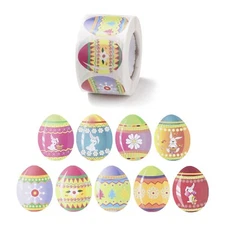 5Rolls Easter Self Adhesive Paper Egg Rabbit Flower Sticker Labels Rolls 38x30mm