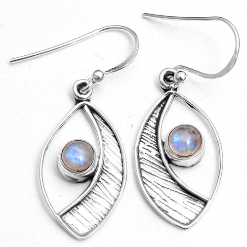 Moonstone Gemstone Fine HANDMADE Jewelry 925 Solid Sterling Silver Earring - Picture 2 of 4