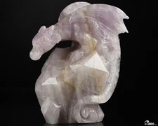 Gemstone 5.8" Amethyst Hand Carved Crystal Dragon Sculpture, Crystal Healing