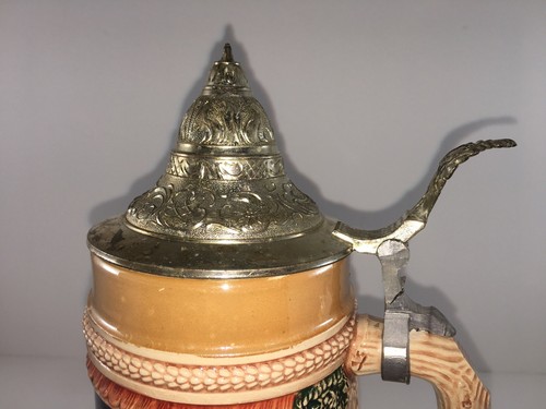 Vintage German Tankard Beer Stein Pewter Lid “EIN VOLLES GLAS DES GASTES SPASS” - Picture 5 of 8