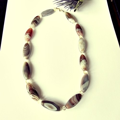 SCHMUCK-STCK KETTE BOTSWANA ACHAT OLIVEN SOGNI d'oro GOLD 48cm - Picture 1 of 3