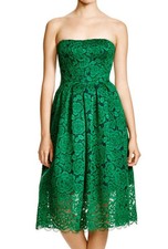 Vera Wang ~ Green Lace Navy Strapless Fit and Flare Midi Party Dress 2 NEW $365